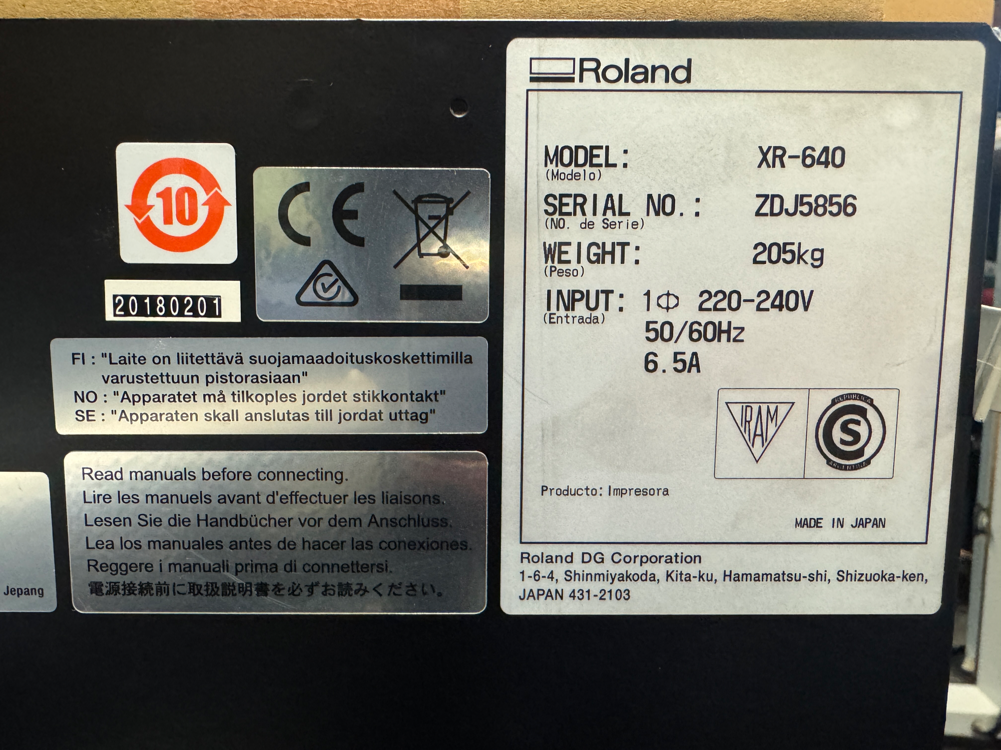 Typskylt Roland DG XR-640