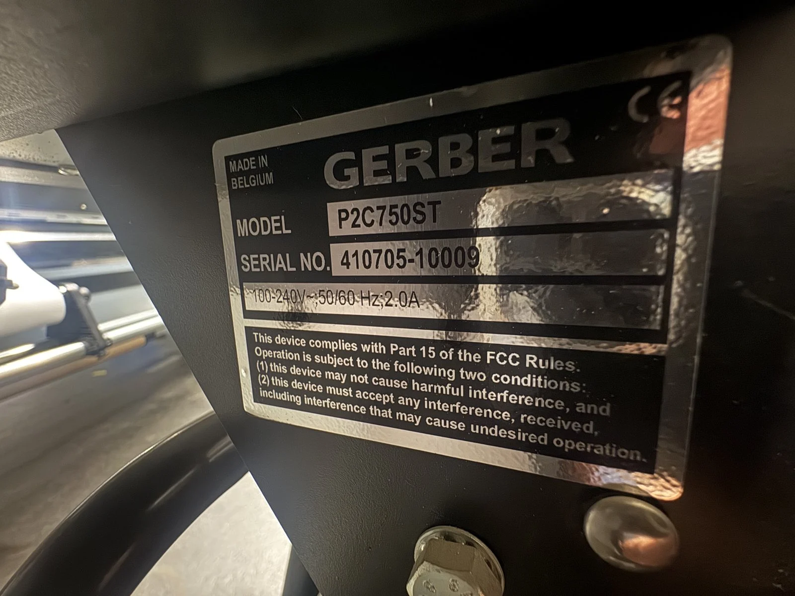 Typskylt Gerber P2C750ST